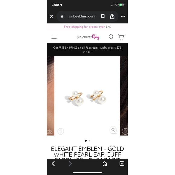 Paparazzi Elegant Emblem Pearl Cuff Earrings Gold Women’s Flexible One Size New - Picture 3 of 3